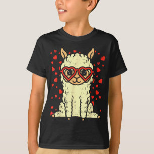 Heart Gles Llama Cute Alpaca Valentines Day Animal T-Shirt