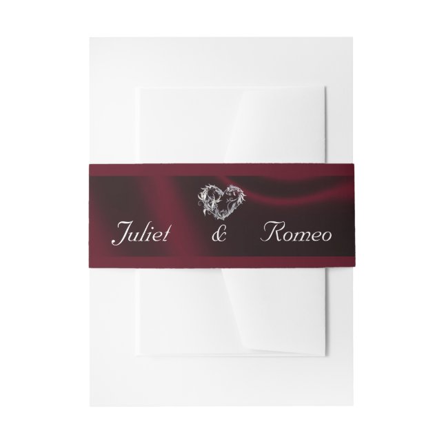 Heart & Glitter - Burgundy Wedding Invitation Belly Band (Front Example)