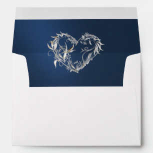 Heart & Glitter on Blue with Monogram Wedding Envelope