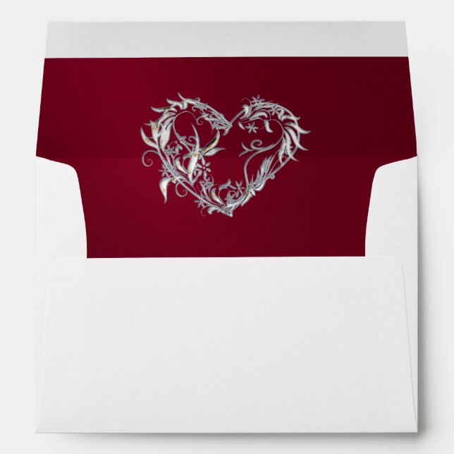 Heart & Glitter on Burgundy with Monogram Wedding Envelope (Back (Bottom))