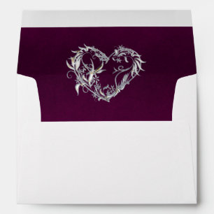 Heart & Glitter on Plum with Monogram Wedding Envelope