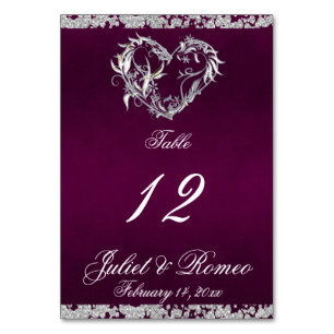 Heart & Glitter - Plum Table Number