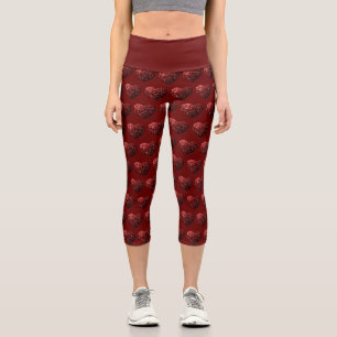 Heart glitter sparkles pattern dark red Valentines Capri Leggings