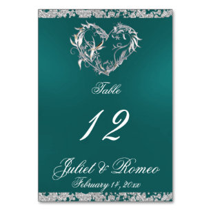 Heart & Glitter - Teal Table Number