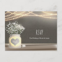 Heart Glowing Mason Jar & Baby's Breath RSVP