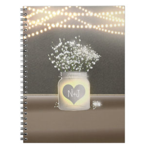 Heart Glowing Mason Jar & Baby's Breath Rustic Notebook