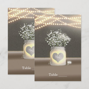Heart Glowing Mason Jar & Baby's Breath Table Invitation