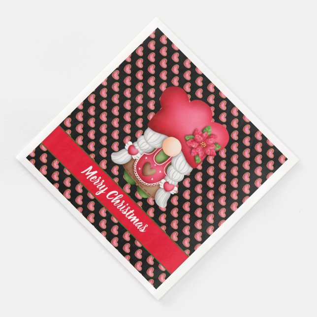 Heart Gnome Customize Colour and Text Napkin (Corner)