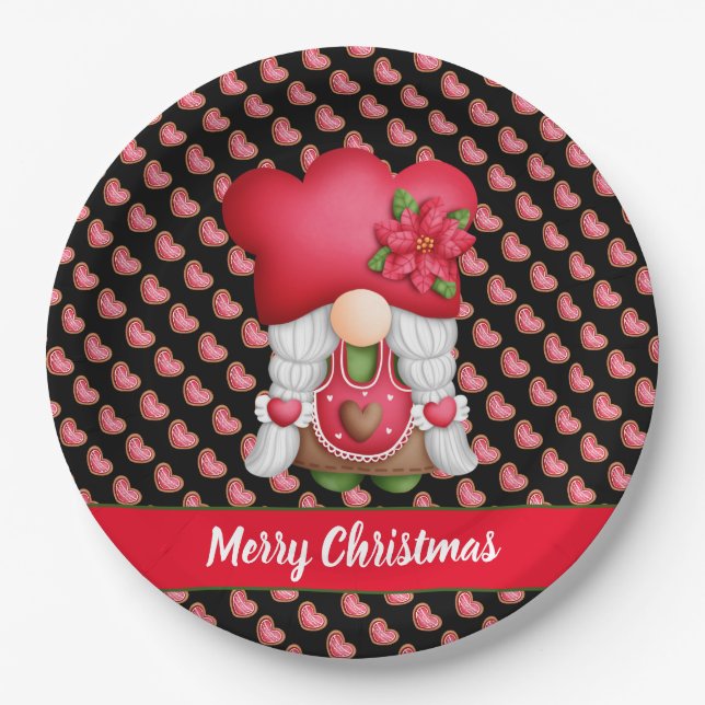 Heart Gnome Customize Colour and Text Paper Plate (Front)