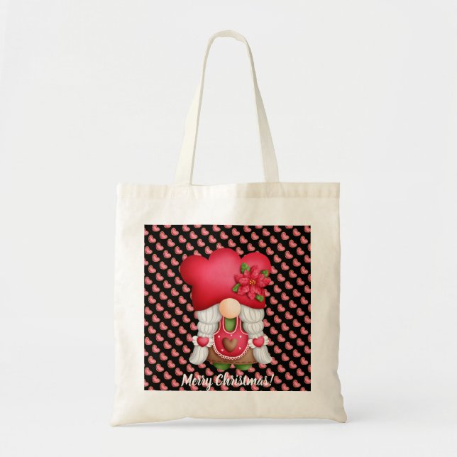Heart Gnome Customize Colour and Text Tote Bag (Front)