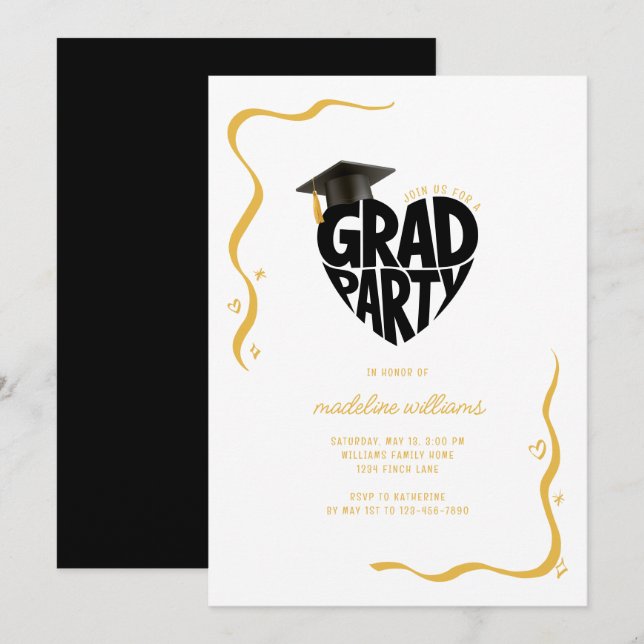 Heart Grad Party Graduation  Invitation (Front/Back)