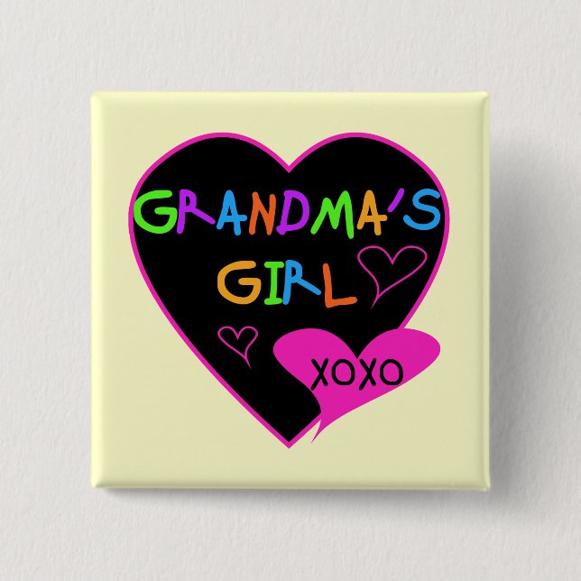 Heart Grandma's Girl T-shirts and Gifts 2 Inch Square Button (Front)