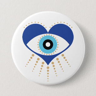 Heart Greek Evil Eye 3 Inch Round Button