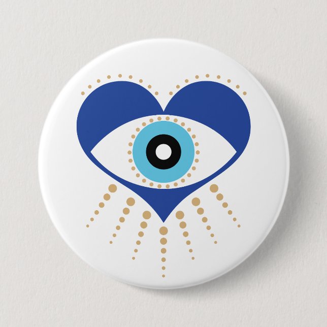 Heart Greek Evil Eye 3 Inch Round Button (Front)