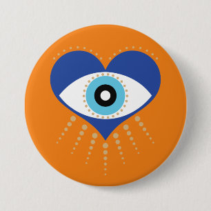 Heart Greek Evil Eye 3 Inch Round Button