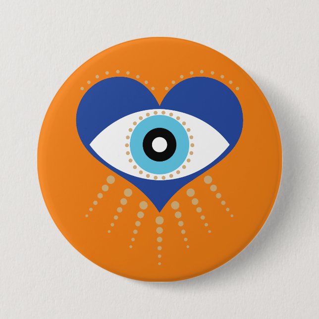 Heart Greek Evil Eye 3 Inch Round Button (Front)