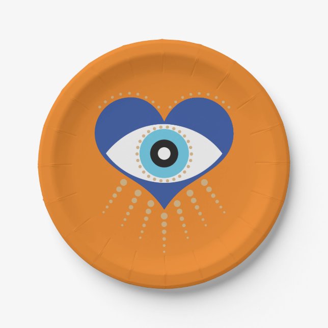 Heart Greek Evil Eye Paper Plate (Front)