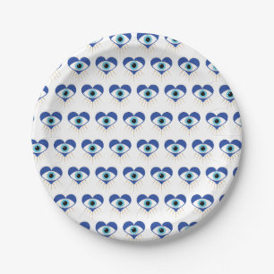 Heart Greek Evil Eye Paper Plate