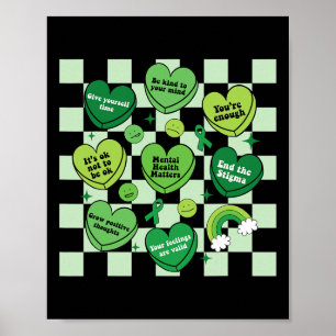 Heart Green Ribbon Mental Health Problems Awarenes Poster