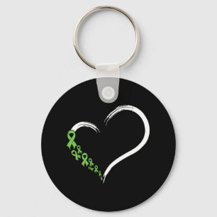 Heart Green Ribbon Support Mental Health Awareness Keychain