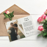 Heart & Greenery Printed Message Wedding Thank You<br><div class="desc">Monogrammed wedding thank you card printed with two of your wedding photos, a smaller one on one side and a larger on the other side. A thank you message and your wedding date printed in black text against a white background with your names in a modern signature script. Your initials...</div>