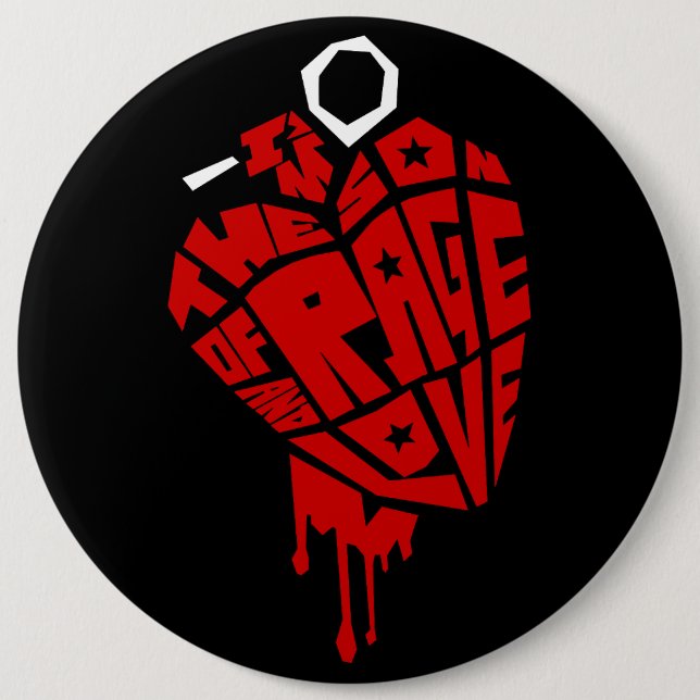 Heart Grenade "Son of Rage and Love" 6 Inch Round Button (Front)