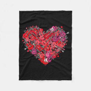 Heart Guitar Love Valentines Day Guitarist Player  Fleece Blanket