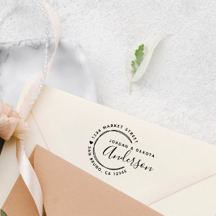 Heart & Hand-drawn Lines Newly Weds Return Address Self-inking Stamp