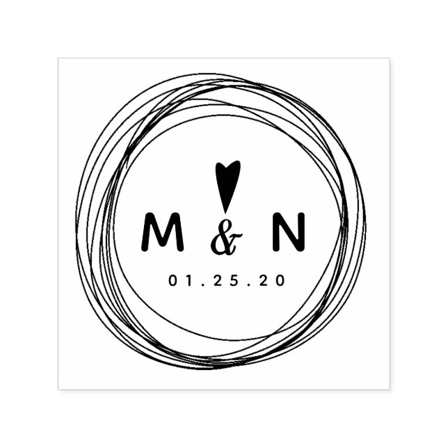 Heart Hand Drawn Rings Circular Heart Couples Name Self-inking Stamp (Design)