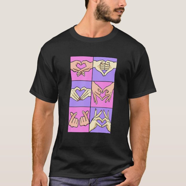 Heart Hand Signs Lovecore Aesthetic Korean Finger  T-Shirt (Front)