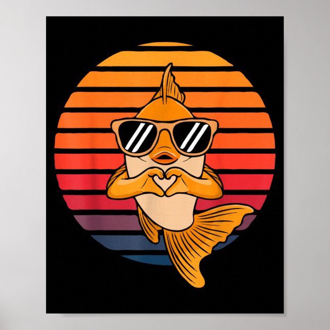 Heart Hands Funny Retro Goldfish Lover Sungles Mak Poster (Front)