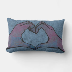Heart Hands on Blue Background Lumbar Pillow