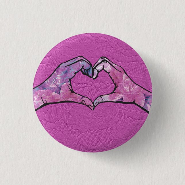 Heart Hands on Pink Lace Background 1 Inch Round Button (Front)