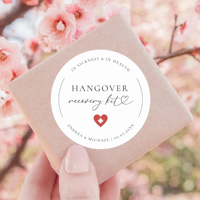 Heart Hangover Recovery Kit Wedding Party Favour Classic Round Sticker (Creator Uploaded)