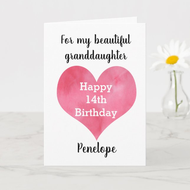 Heart Happy 14th Birthday for Granddaughter Card (Small Plant)