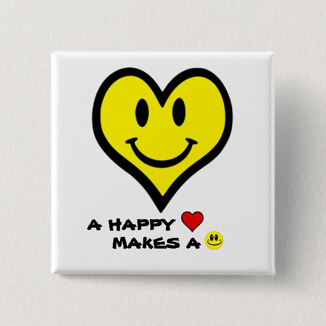 Heart Happy Face 2 Inch Square Button (Front)