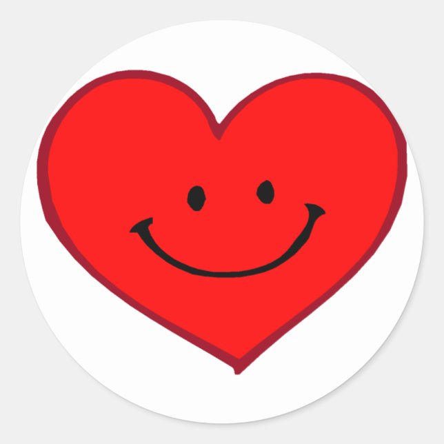Heart  (Happy Face) Classic Round Sticker (Front)