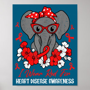 Heart Health Elephant Red Ribbon Heart Disease Awa Poster