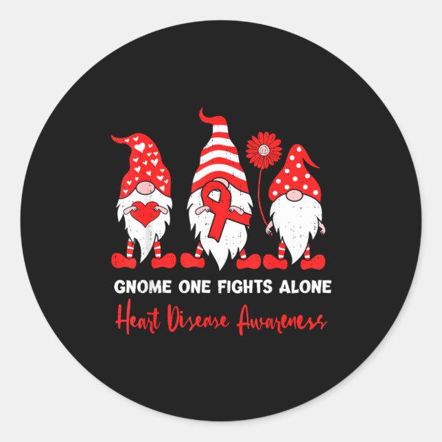 Heart Health Gnome Heart Disease Awareness Chd Red Classic Round Sticker (Front)