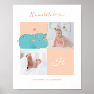 Heart Hippo • Alphabet Monogram Cute Baby Shower Poster
