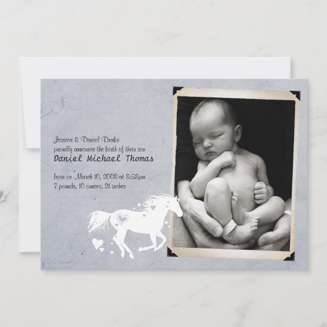 Heart Horse Baby Boy Birth Announcement (Front)