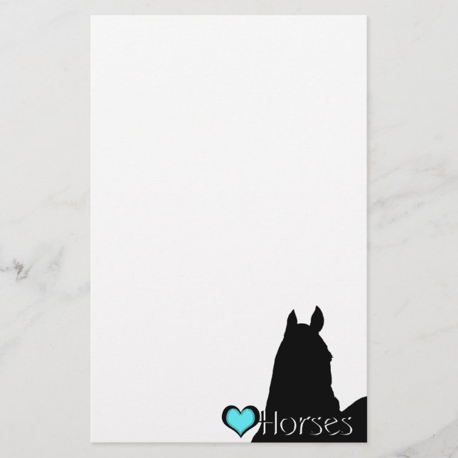 Heart Horses I Aqua Heart (white background) Stationery (Front)
