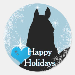 Heart Horses I Holiday (blue) Classic Round Sticker