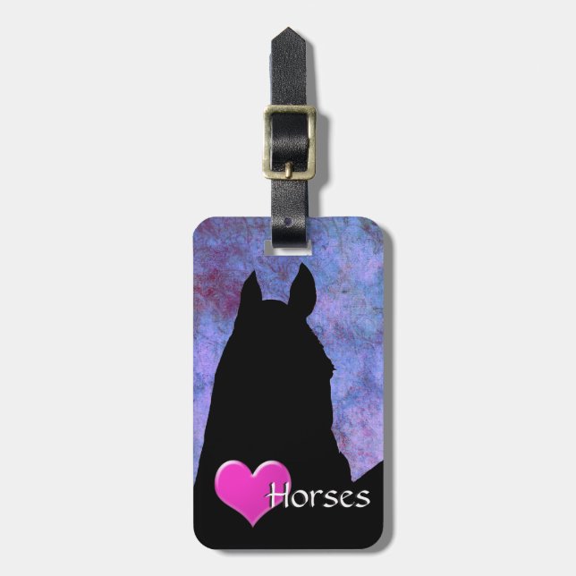 Heart Horses I (purple/blue) Luggage Tag (Front Vertical)