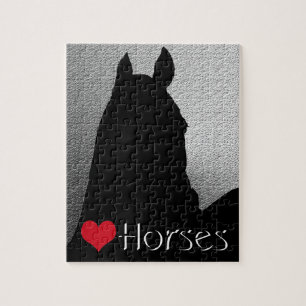 Heart Horses I Red Heart (silver metallic) Jigsaw Puzzle