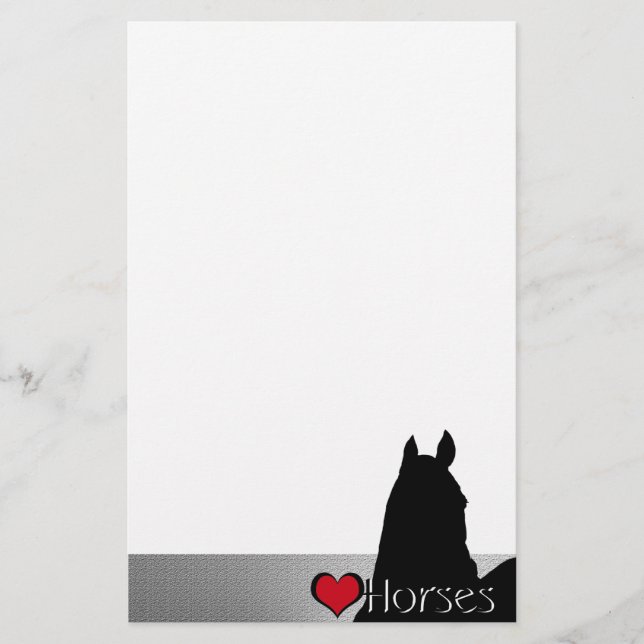 Heart Horses I Red Heart (silver metallic) Stationery (Front)