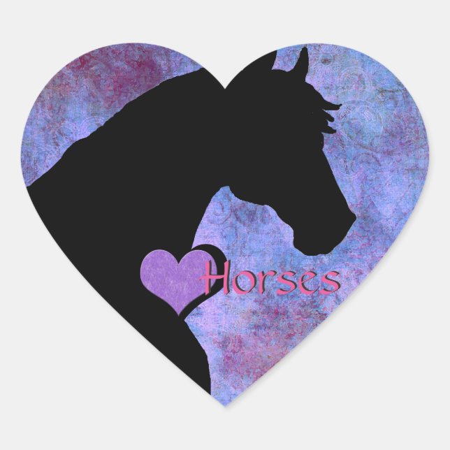 Heart Horses II (purple/blue) Heart Sticker (Front)