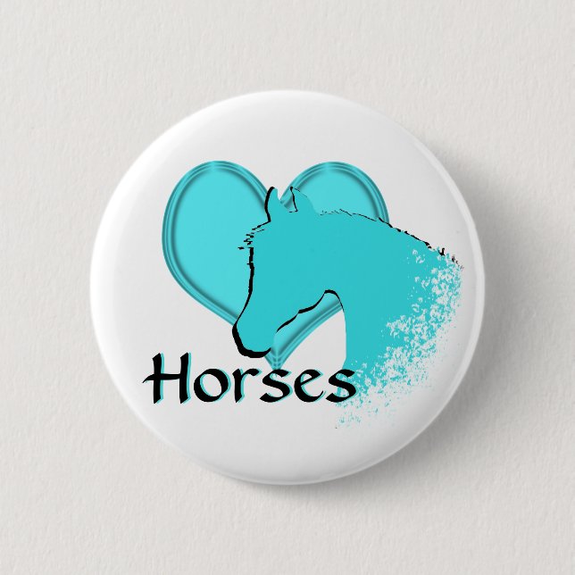 Heart Horses III (aqua) 2 Inch Round Button (Front)