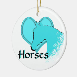 Heart Horses III (aqua) Ceramic Ornament