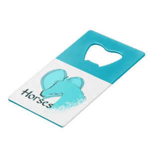 Heart Horses III (aqua) Credit Card Bottle Opener